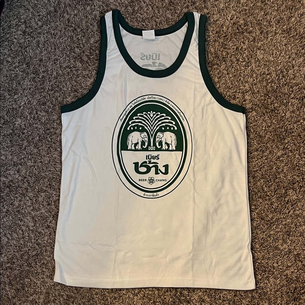 Chang Beer Thailand Elephant White and Green Tank Top
